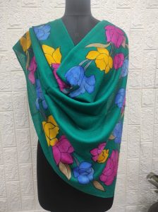 Item Code #6023 Cashmere Hand Painted Shawl Size 100% Organic Cashmere from Organic Goats. Design from Paris France and Europe. Hand Natural Dye Colour Used Hand Loomed Made in Kashmir India AZO Free Means No chemical in Fabric Natural Dye Colours Used Please ask for price and choice of Design Prints 30 colors available